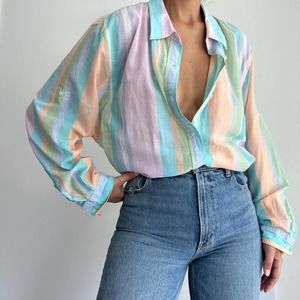 Lauren Ralph | Lauren Striped |  Cotton Pastel Button Down Shirt | 3x